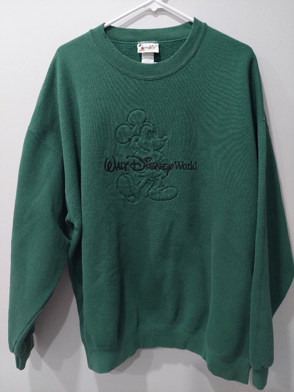 VTG 90s WALT DISNEY WORLD Mickey Mouse Embossed Crewneck Sweatshirt 2XL Green